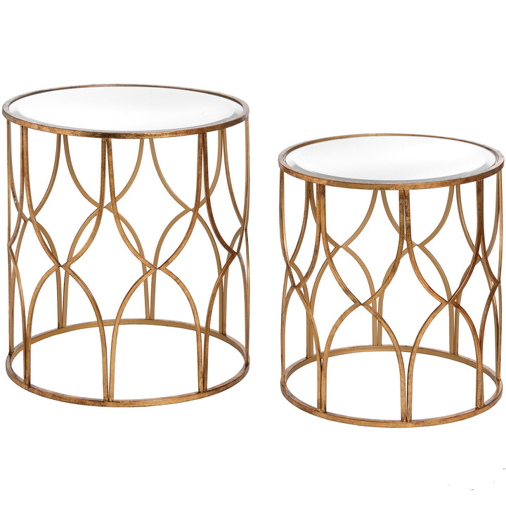 Set Of Two Lattice Detail Gold Side Tables - 18397