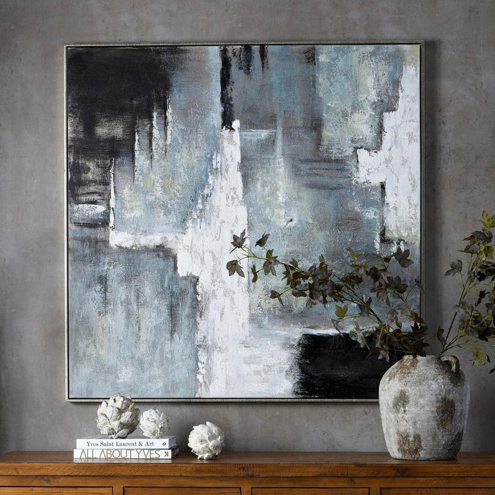 Hand Painted Black And White Layered Abstract Painting - 21786