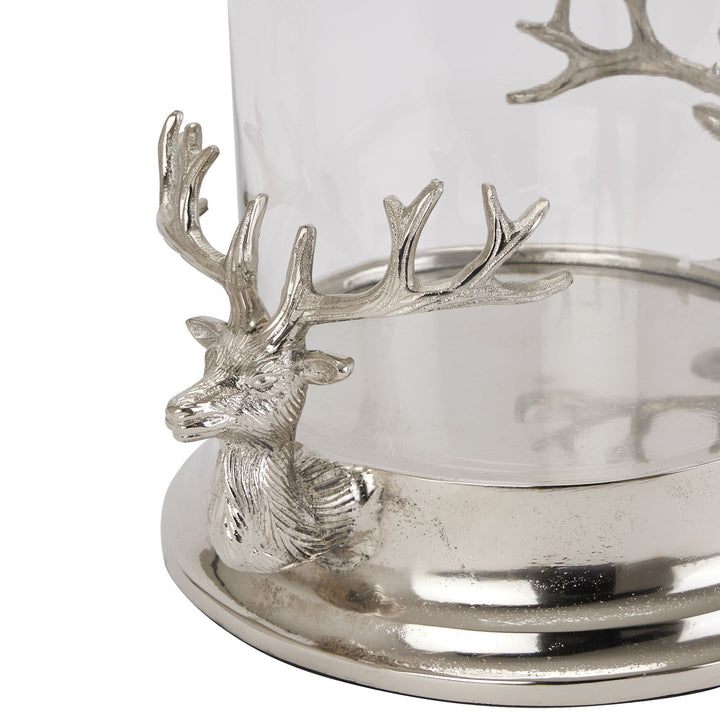 Silver Stag Heads Hurricane Lantern - 22704