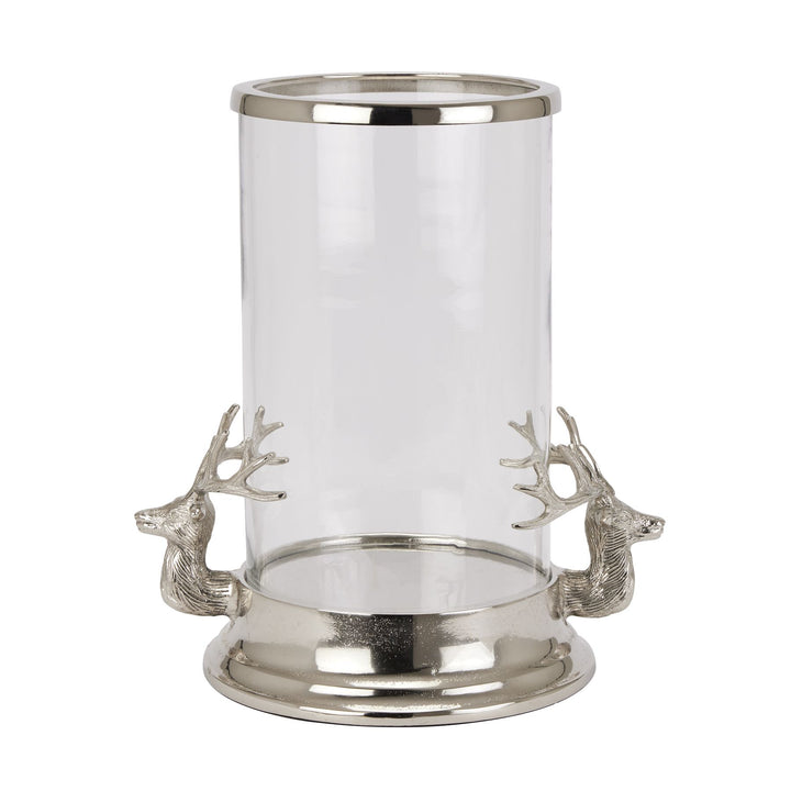 Silver Stag Heads Hurricane Lantern - 22704