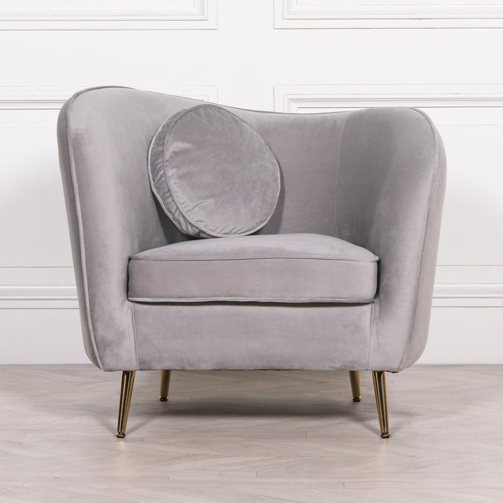 Grey Velvet Armchair With Cushion