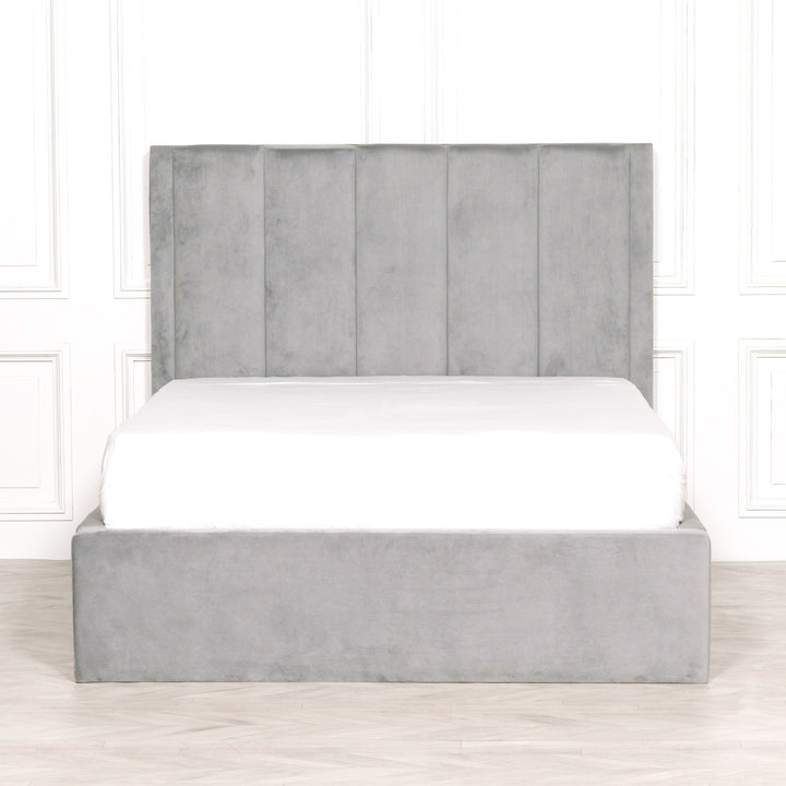 Grey Velvet King Size Bed 5FT Bed