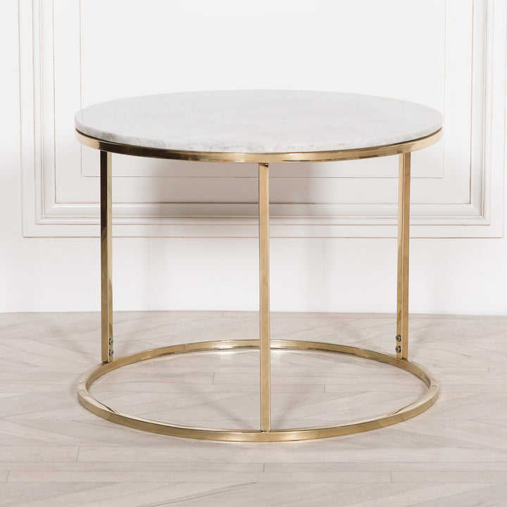 Gold Metal Side Table With Marble Top