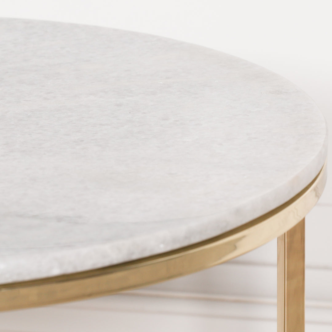 Gold Metal Side Table With Marble Top