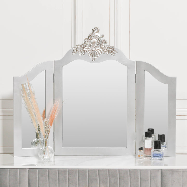 FRENCH ANTIQUE SILVER VANITY MIRROR