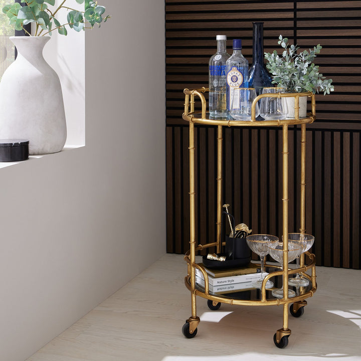 Gold Round Drinks Trolley - 22484