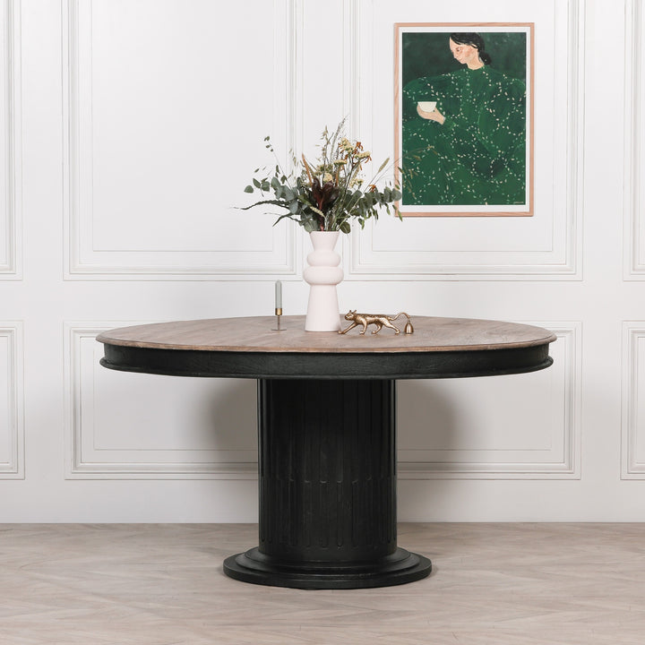 BLACK WOODEN ROUND COLUMN DINING TABLE