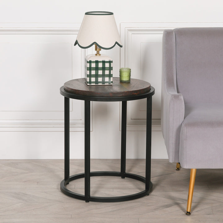 Black Metal Occasional Table With Wooden Top