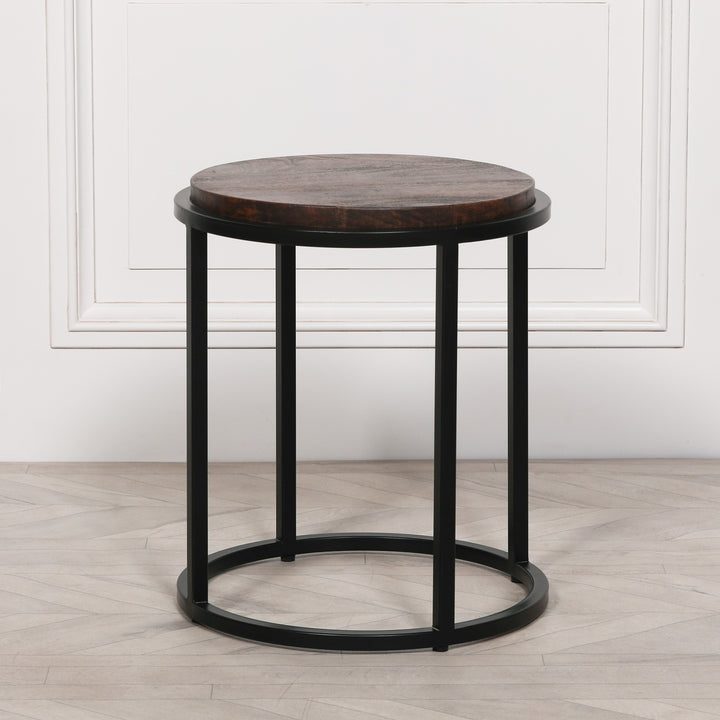 Black Metal Occasional Table With Wooden Top