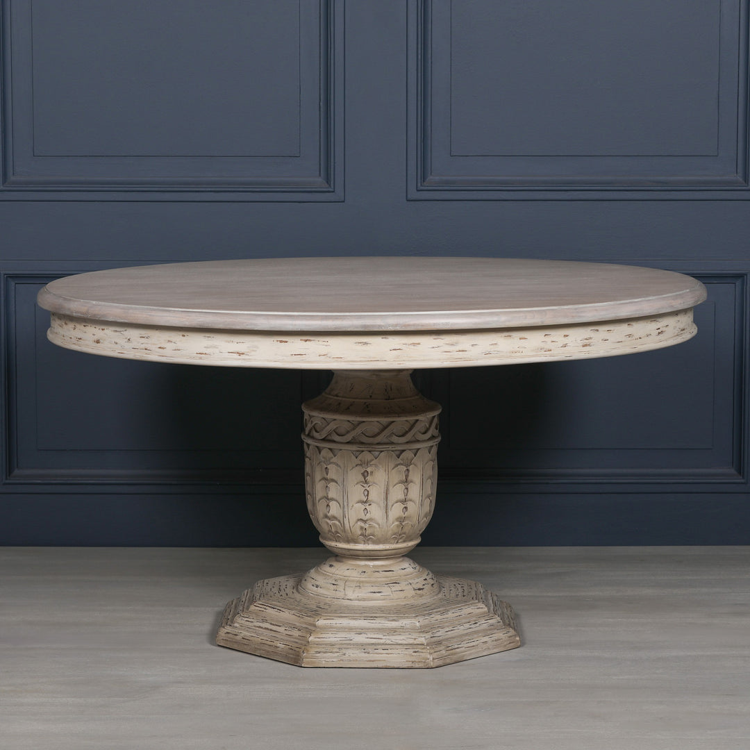 HEAVY DISTRESSED 145CM ROUND DINING TABLE