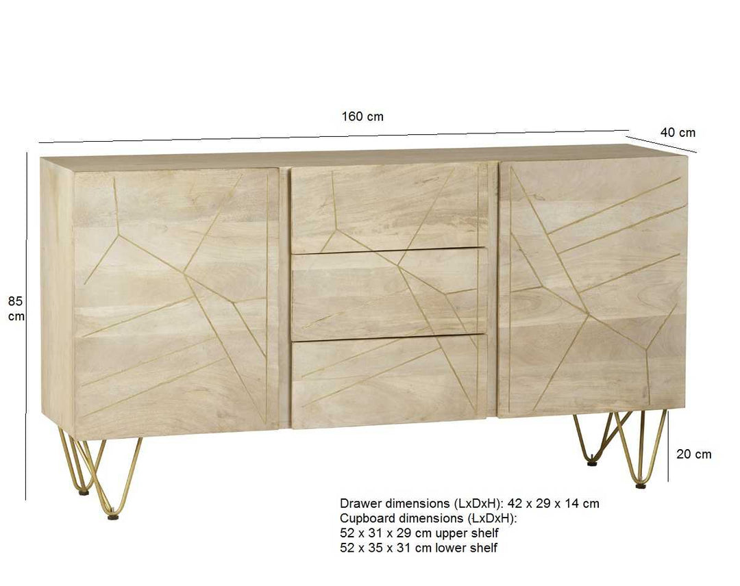 Dark Gold Extra Large Sideboard 3 Drawers And 2 Doors