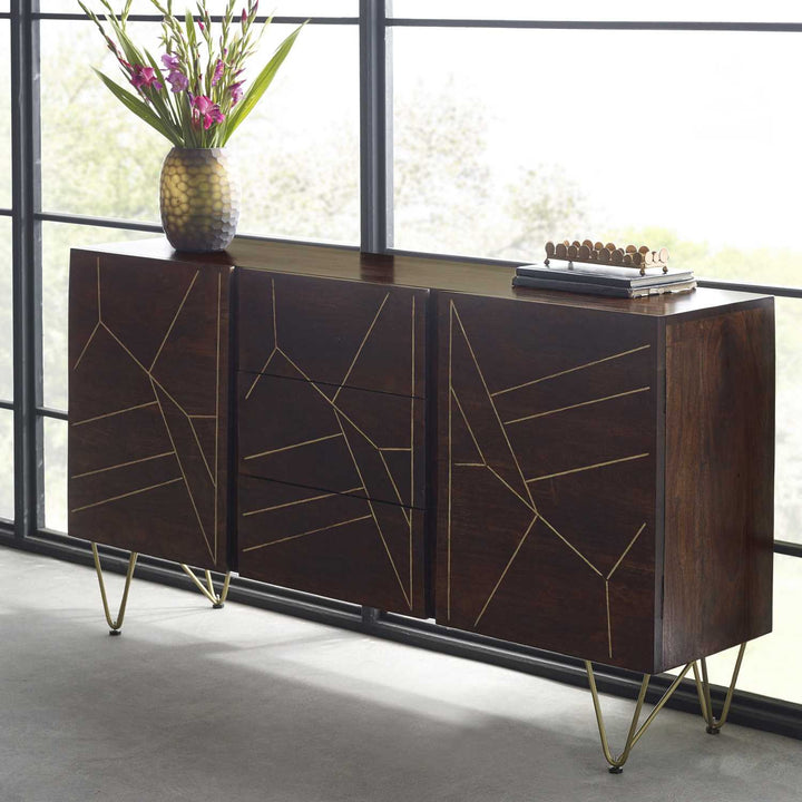 Dark Gold Extra Large Sideboard 3 Drawers And 2 Doors