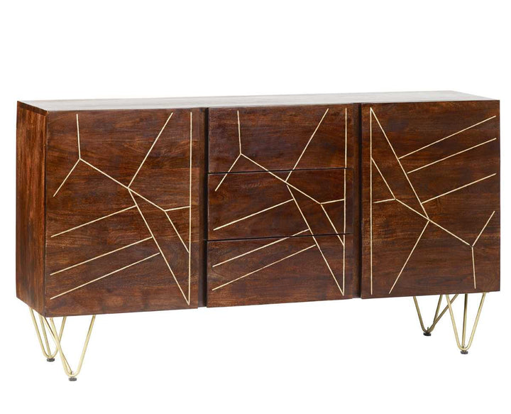 Dark Gold Extra Large Sideboard 3 Drawers And 2 Doors