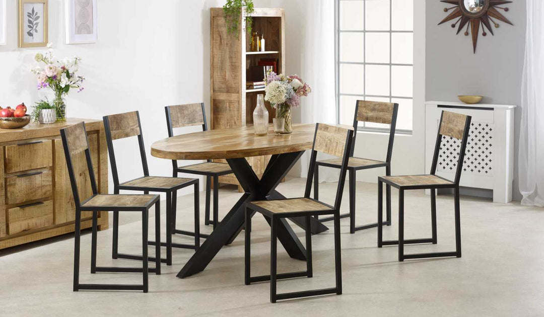 Surrey Solid Wood & Metal Oval Dining Table 6-8 Seater